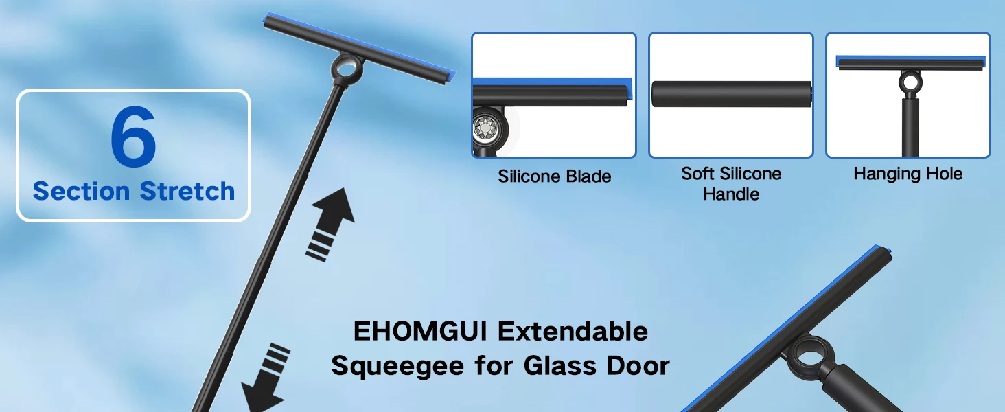 EHOMGUI Duschabzieher für Glastüren, Wischerschaber, Reiniger mit Teleskopgriff, Badezimmerspiegel, Wischerschaber, Glasreinigung – Detail 2