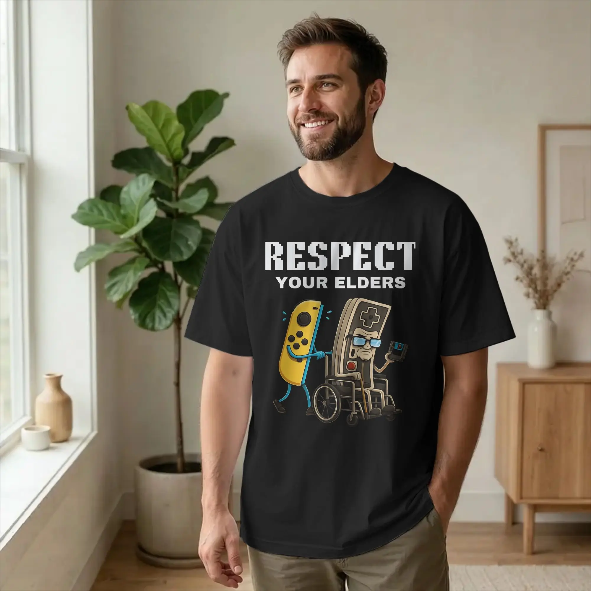 Respect Your Elders   Gaming Humor   T Shirt Cotton Novelty T-Shirts O Neck  Tee Shirt Short Sleeve Clothes Plus Size