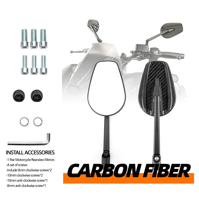 

Motorcycle Carbon Universal 8MM 10MM RearView Mirrors Universal Large-field Vision Motorcycle Rearview