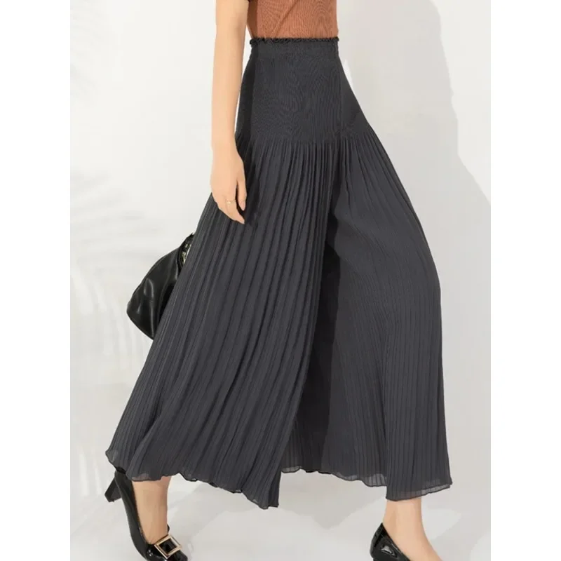 

Miyake Casual Pleated Wide Leg Pants Women High Waist Loose Solid Color Trousers Fashion 2023 Autumn New Female Clothing