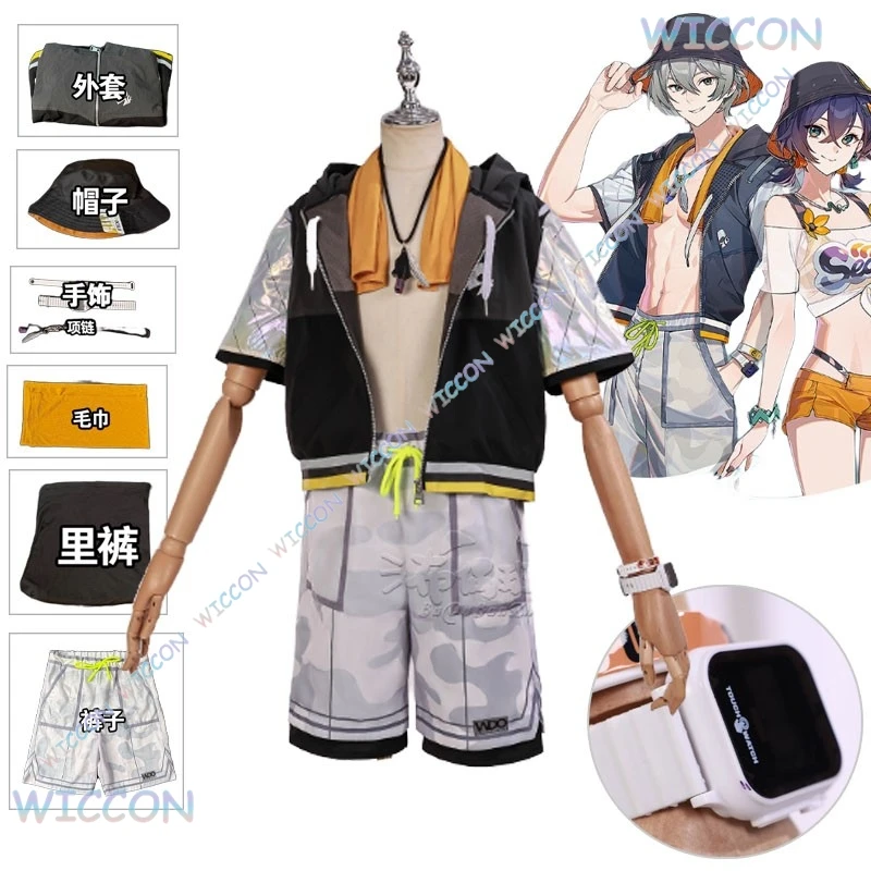 

Zenless Zone Zero Wise Cosplay Costume Wig Wise Summer Beach Suit Wise Cosplay Hat Full Set Men Halloween Party Roleplay Clothes