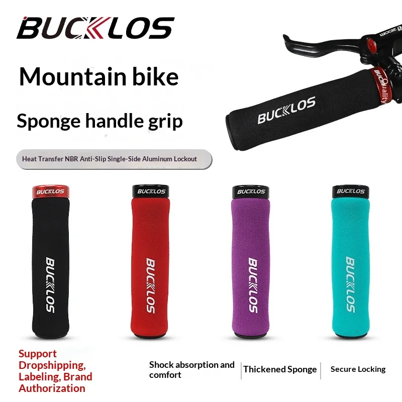 

BUCKLOS Mountain Bike Handlebar Grips NBR Sponge Non Slip Single Side Aluminum Alloy Lock On Shock Absorbing Bike Accessories