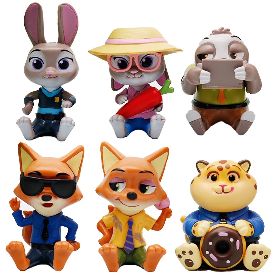En Stock 6 unids/set de alta calidad Zoo Judy Nick sentado Mayor estatuilla Anime juguete modelo colección juguete niños regalos de cumpleaños juguete para fanáticos