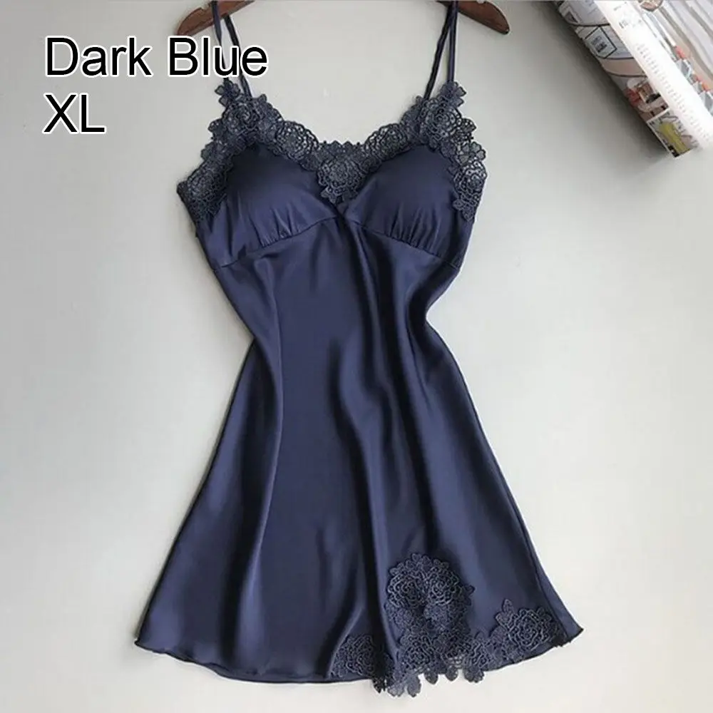 Sleeveless Nightdress with Chest Pad Home Nightgown Robe Dress Lace Sleepwear Women Nightwear