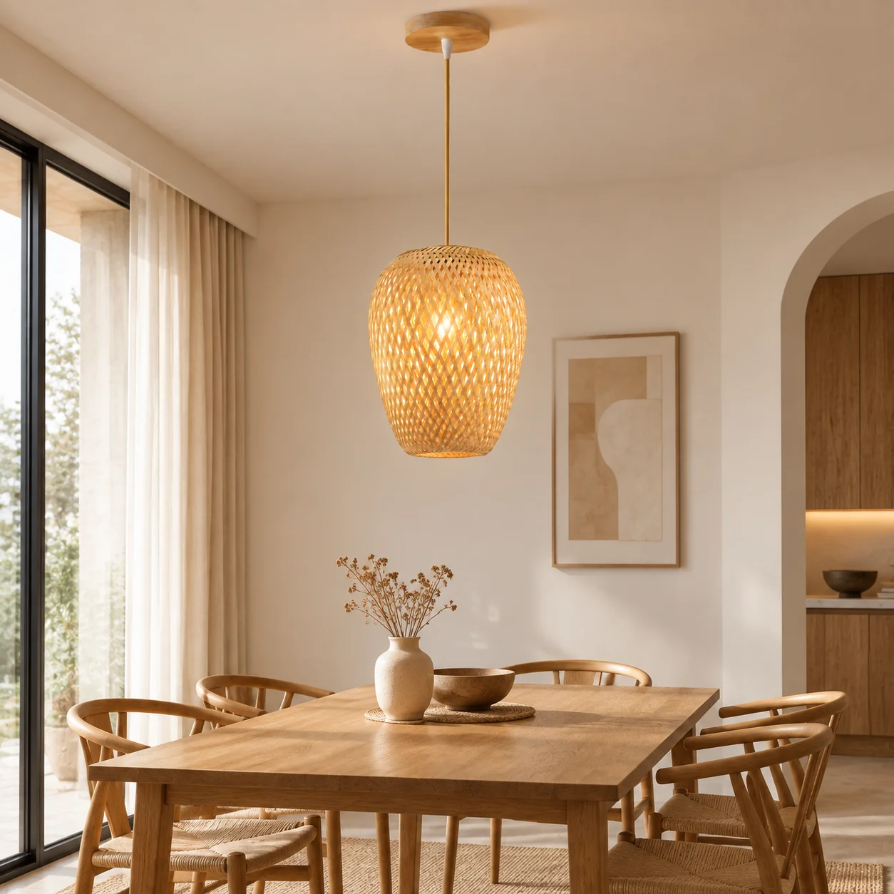 JOYINLED Bamboo Pendant Lamp Retro Japanese Style E27 Chandelier Hanging Light Ceiling Lighting Fixture for Living Room Bedroom