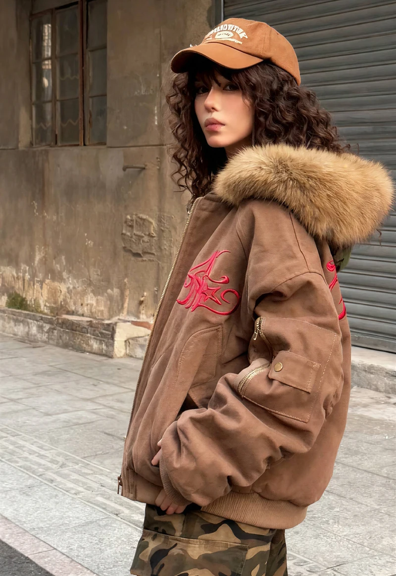 Parkas Womens Y2K Autumn Drawcord Double-Pocket Layered Maillard Multi-Color Rainbow Tie-Dye Timeless Edgy Fashionable Colorful