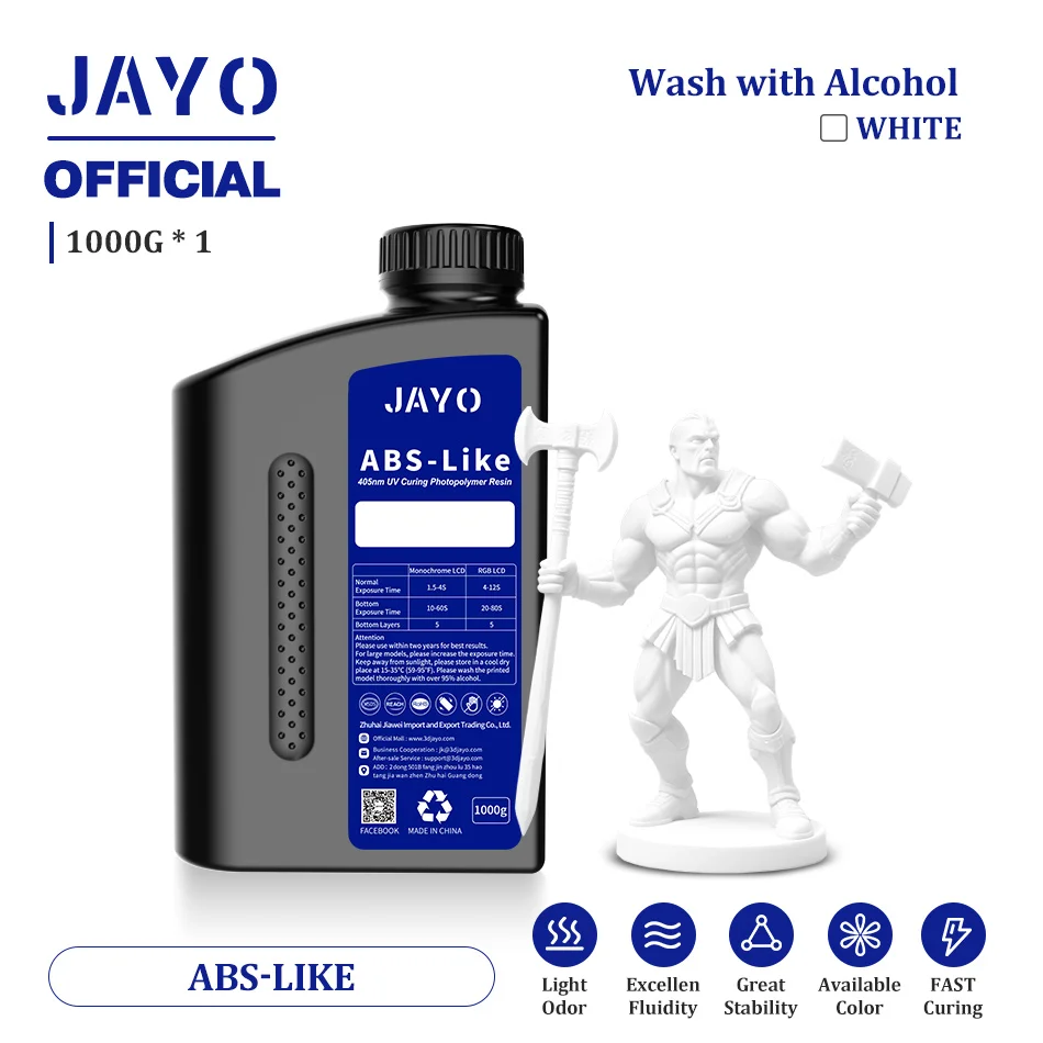 JAYO/SUNLU ABS-Like 3D Printer Resin Drillable 405nm Rapid UV-Curing Photopolymer Resin Suitable for 2K 4K 6K 8K LCD 3D Printers