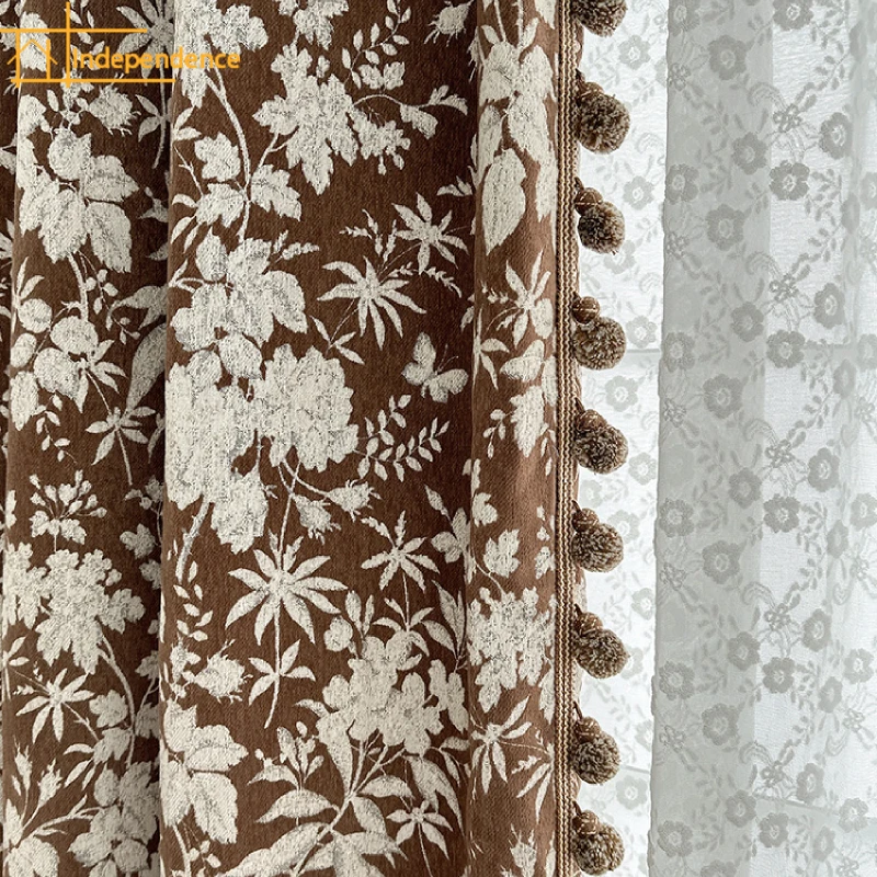 

Customized Japanese Brown Printed Thick Chenille Blackout Curtains for Living Room and Bedroom Floor-to-ceiling Windows