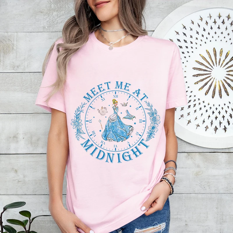 Disney Cinderella printed ladies T-shirt pure cotton short-sleeved casual top personalized women's clothing