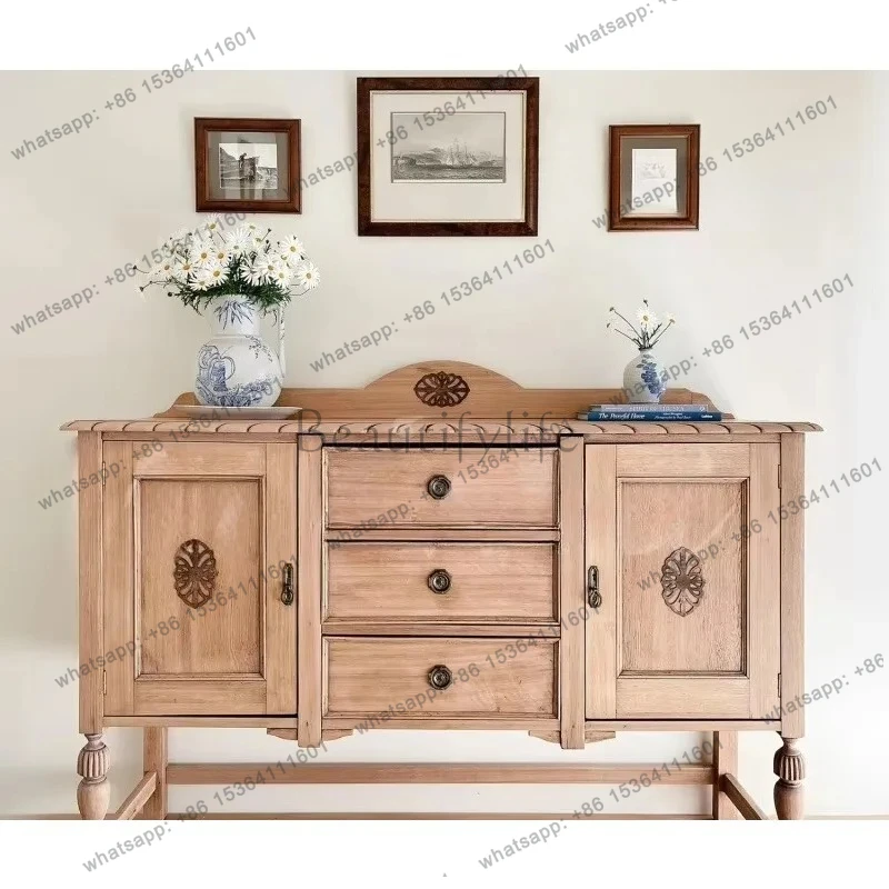 

American Retro Solid Wood Dining Side Cabinet, Home Dining Room Storage Cabinet, French Simple Living Room Storage Cabinet