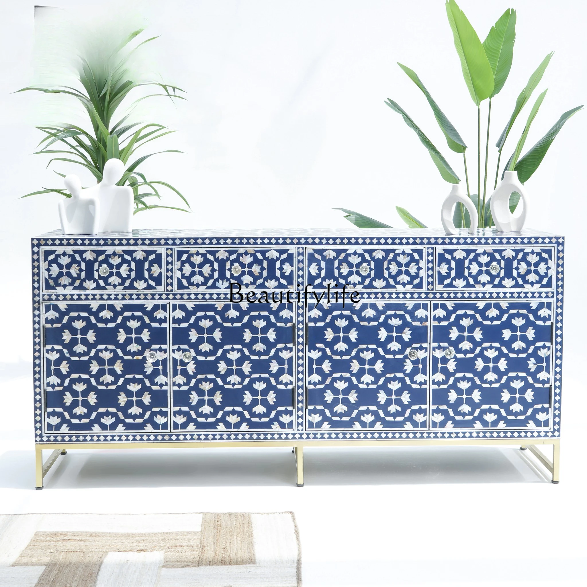 

American Retro Hand-painted Solid Wood Sideboard French High-end Drawer Nordic Modern Entryway Cabinet Furniture