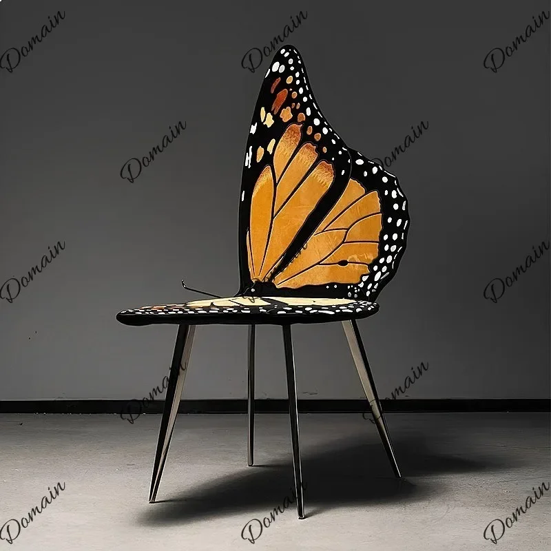 81 N Butterfly Design Artistic Embroidery Fabric Leisure Chair Stainless Steel Dining Chair Living Room