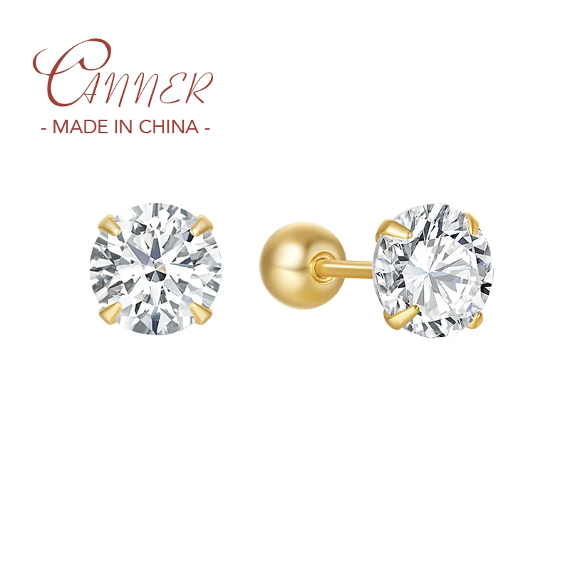 

CANNER S925 Sterling Silver Classic White Zircon Threaded Stud Earrings for Women Wedding Piercing Earring Jewelry Gift Brincos