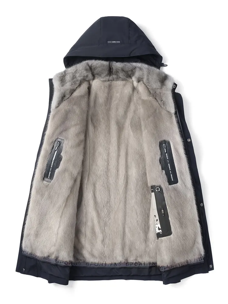 AYUNSUE Parkas en vraie fourrure hommes de luxe hiver mi-long manteau de fourrure détachable doublure de fourrure de vison veste homme vêtements chaud Parkas à capuche