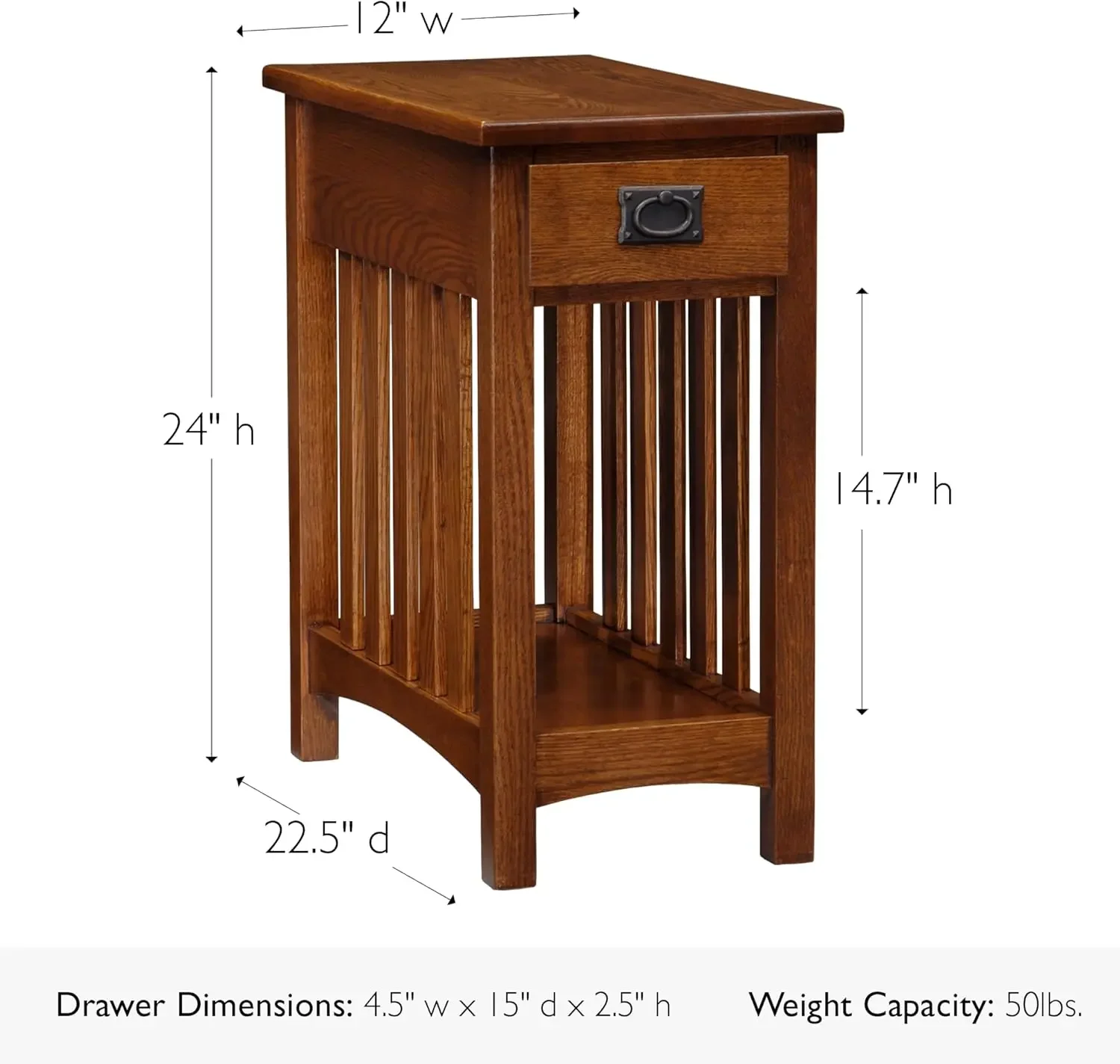 [Nuovo arrivo! ]Mission Impeccable Tavolino da caffè, legno massello con 2 cassetti e ripiano, finitura rovere medio, ferramenta annerita, a doghe