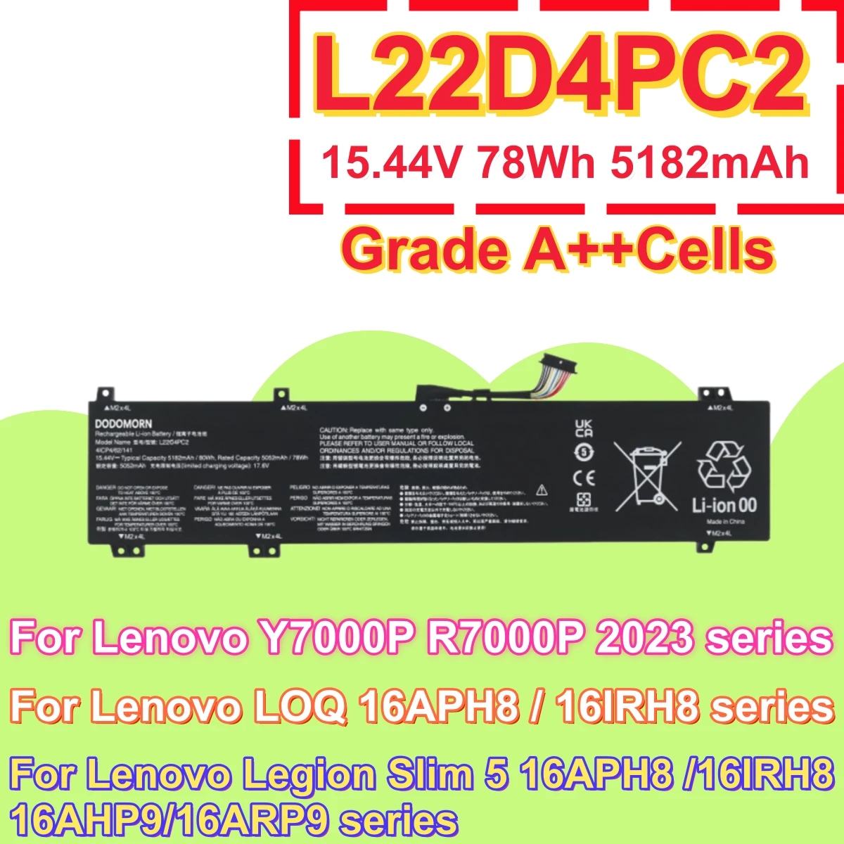 Factory Direct  L22D4PC2 Battery For Lenovo Legion Slim 5 16APH8 16IRH8 LOQ 16APH8 16IRH8 Y7000P R7000P Factory Direct Sales