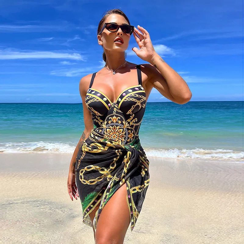 

One-piece Swimsuit High Waist Sexy Sling Swimsuit Printed Push Up Swimwear Female Padded Bather Bathing Suit Swimming Bikini