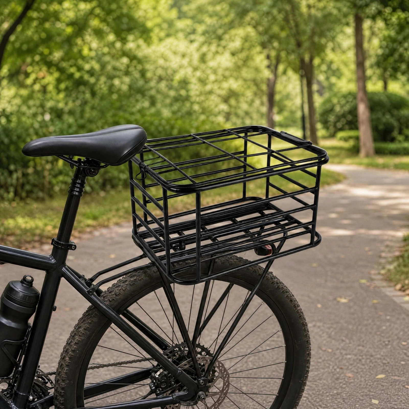 Pipe-Style Metal Bike Cargo Basket Enclosed Metal Bike Rear Basket Rigid Sturdy for Neighborhood Rides, Outdoor Cruising