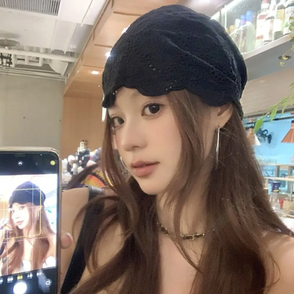 

Retro Hollow Out Embroidered Lace Hat Breathable Y2k Beanies Hat Korean Style Spicy Girl Skullcap Outdoor