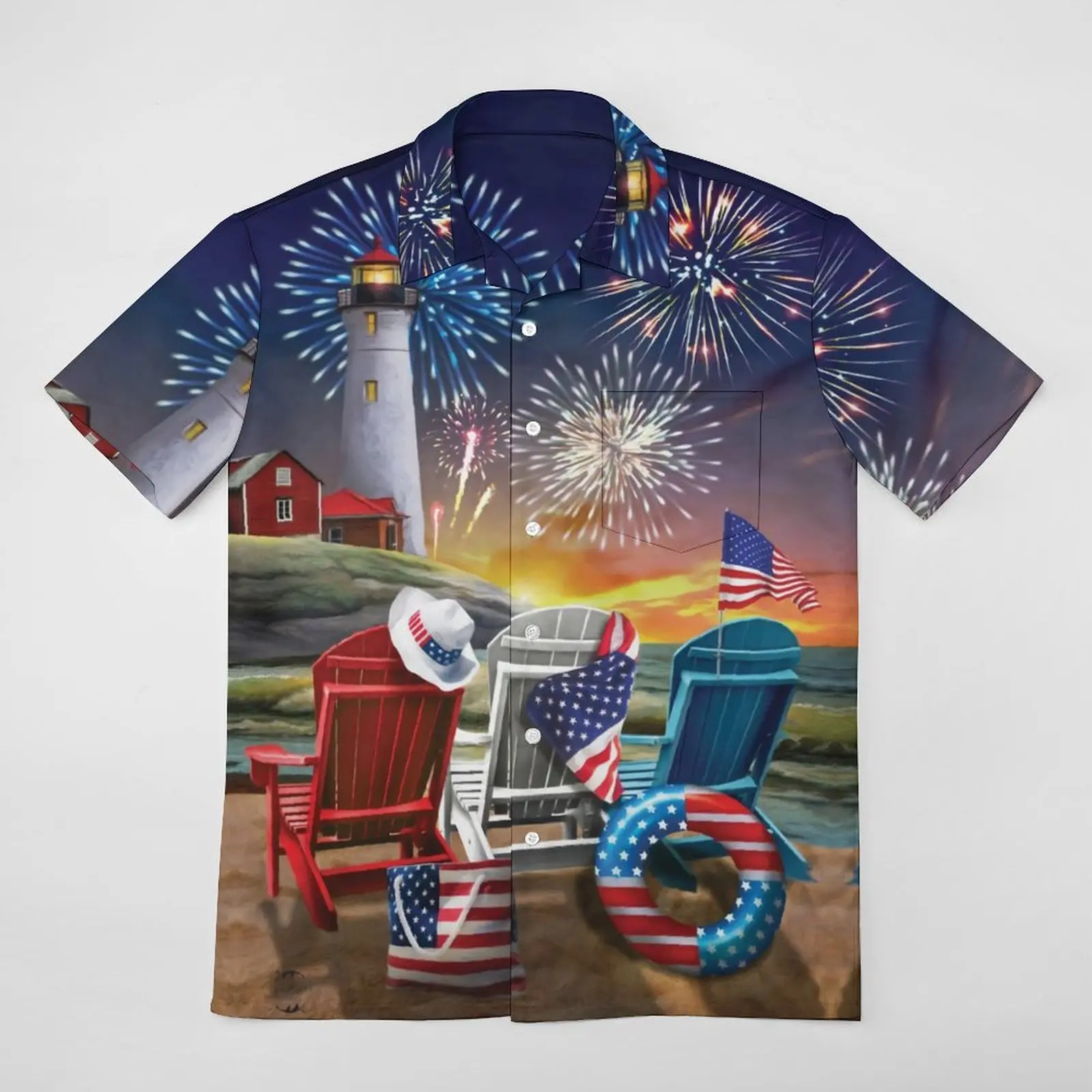 Hawaiiaans Heren T-Shirt 3d Leuk Vuurwerk Afdrukken Heren Zomer Losse Strand Oversized T-Shirt Met Korte Mouwen Heren Unisex Casual Tops