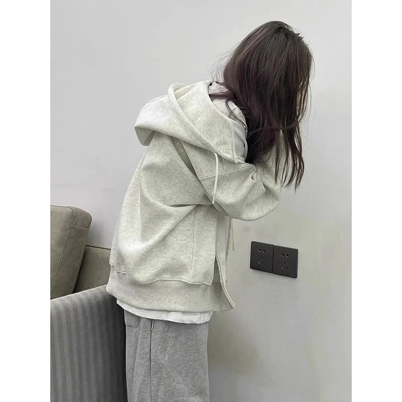 Oversize Lazy Style Women's Hoodie Jacket Zipper Cardigan Top Autumn Cotton Polyester Blend Long Sleeve Korean Commute Fashion