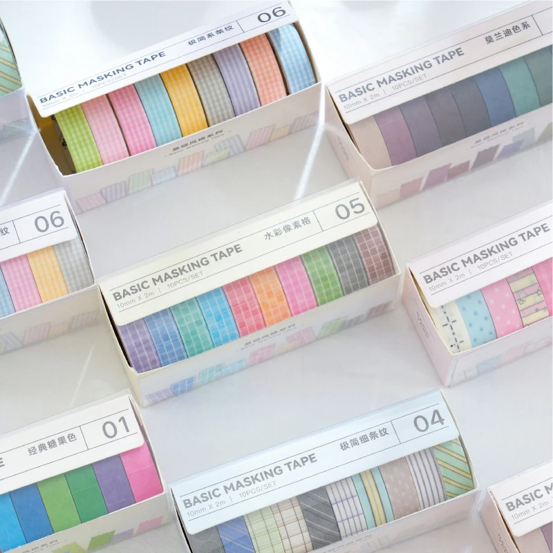 10 Rolls Candy Pastel Washi Tape Pack, Aesthetic Collage Stationery for Handcraft Scrapbook Ornament