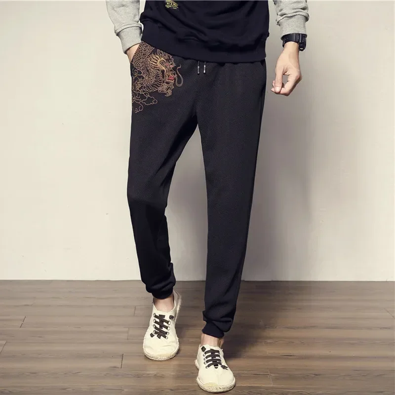 Sweatpants Men's Fashion Jogging Trousers Casual Fitness Embroidered Dragon Trousers Plus Size Straight Harem Trousers