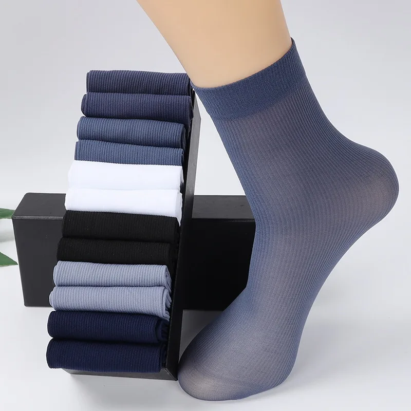 10pairs Men Ice Silk Socks Summer Spring Ultra-thin Socks Solid Business Socks Breathable Soft Socks Ankle Bamboo Fiber Socks