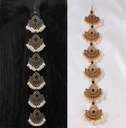 Vintage Hollow Hair Accessories For Women Crystal Stone Simulated Pearl Beads Tassel Head Chain Ethnic Style Women's Accesories