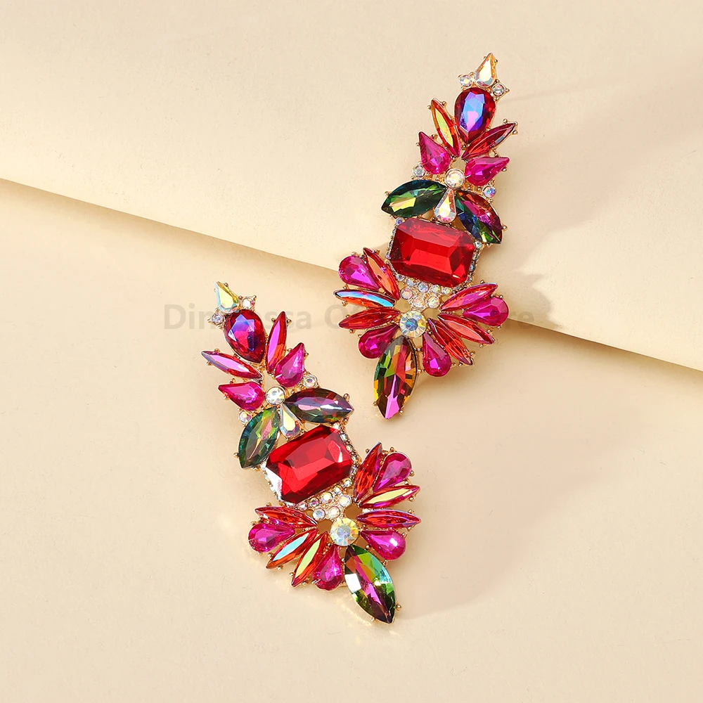 Multicolor Shiny Glass Charm Bride Wedding Party Pendant Jewelry Trend Luxury Design Unusual Glamorous Dangle Earrings For Women