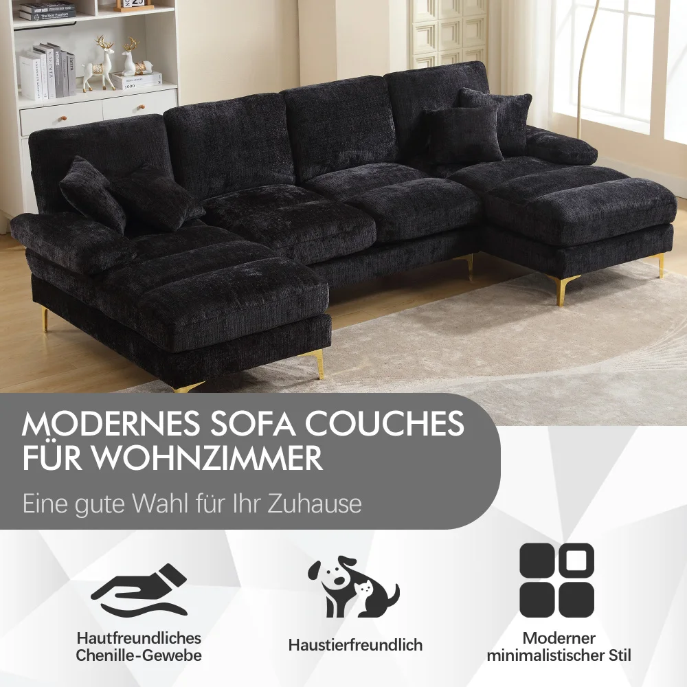 Ye (Alte Artikelnummer: W1880S00025) Modernes großes Chenille U-förmiges Ecksofa mit zwei Relaxfunktionen für Wohnzimmer, Schlafzimmer, Büro, Apartment, Villa, Zuhause am Kamin