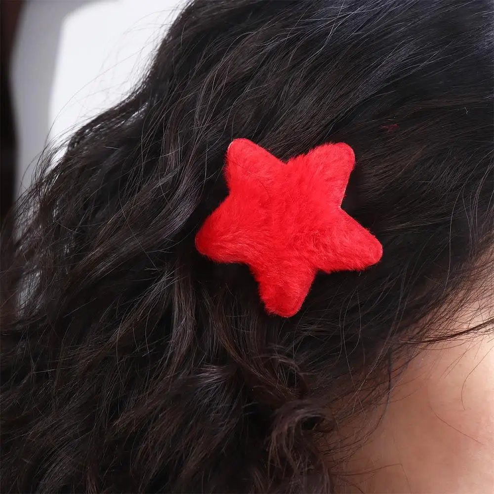 1pair Waterdrop Plush Star Hair Clips Red Color Korean Style New Year Hairpins Hair Accessories Barrettes Star Duckbill Clips