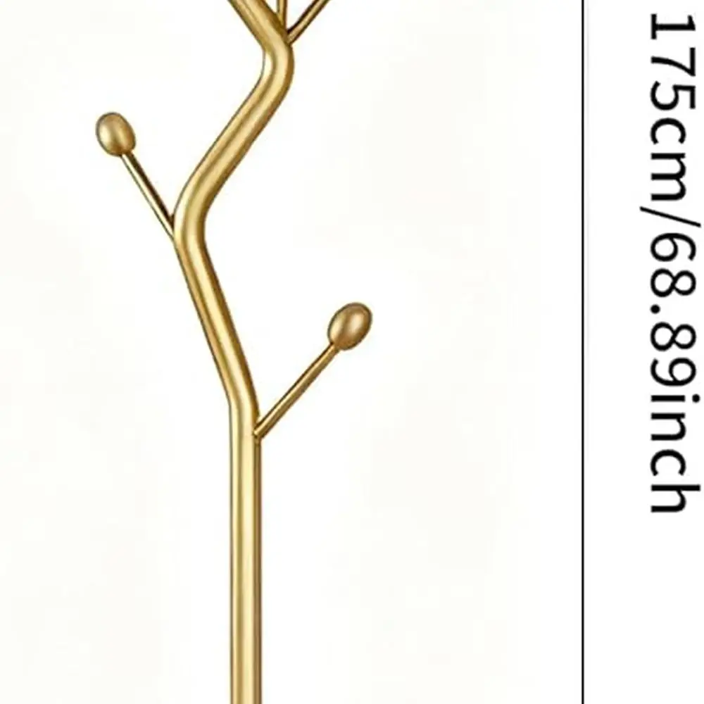 Gold-Tone Metal Freestanding Coat Rack with Marble Base, Holds Hats, Bags, and Scarves for Home Entryways