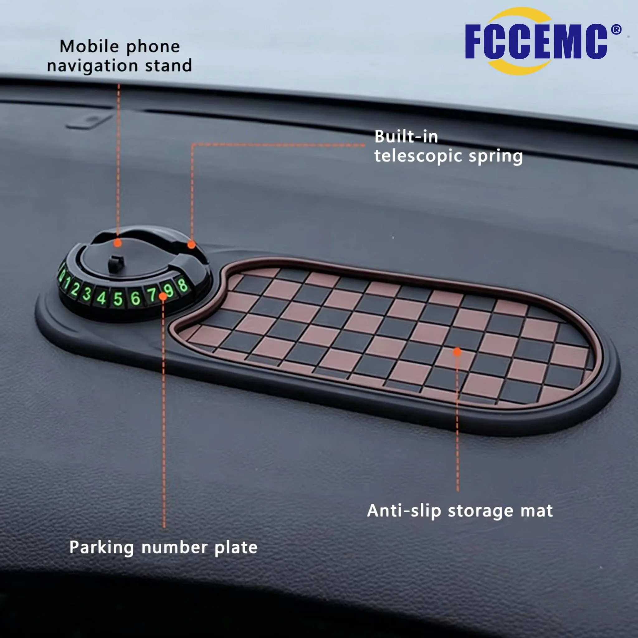 Multifunctional Car Dashboard Anti-Slip Mat With Phone Holder Parking Number Plate Universal Auto Interior Storage Organizer