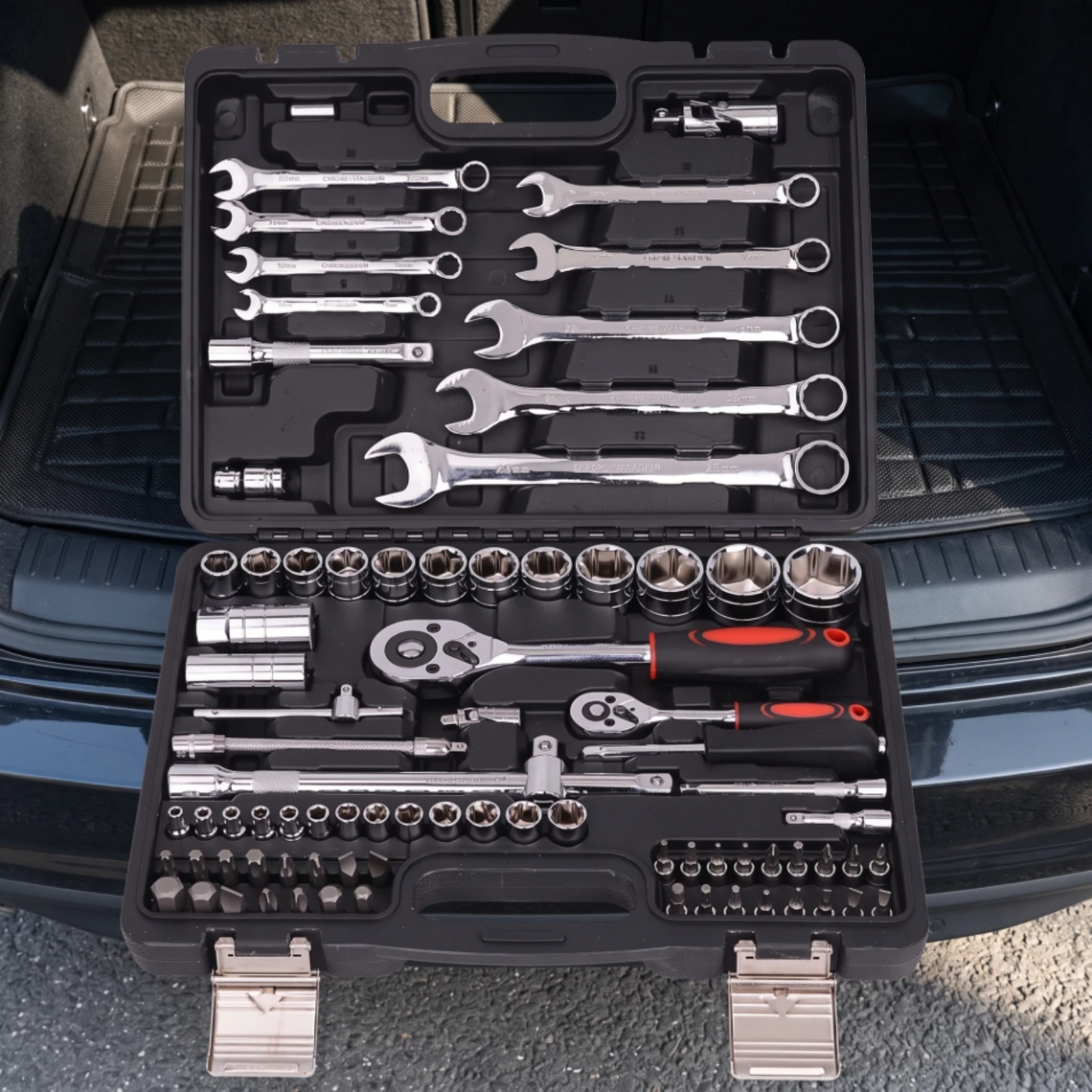 Automotive Tool Kit Organized Car Repair Tool Set Socket Set with Case Compact Tools Travel-Friendly for Garage