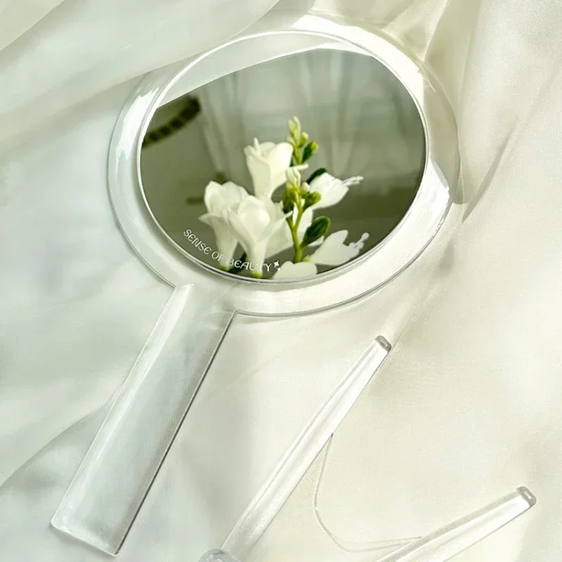 

For Double Sided Transparent Standing Handheld Makeup Mirror, Female Holding Makeup Small Mirror, Beauty Salon Specific Handle