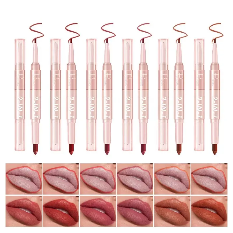 16 Colors Matte Double Head Lipstick Pencil Waterproof Long-lasting Lip Liner Non-stick Cup Lip Tint Pen Lip Makeup Cosmetic.