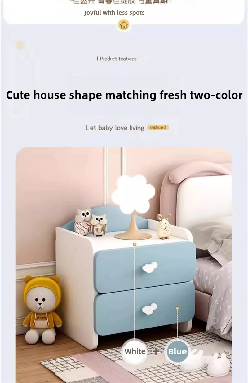Modern Nightstand with Double Drawers Cute Kid's Bedside Table Multi-Functional White Cabinet for Girls' Bedrooms