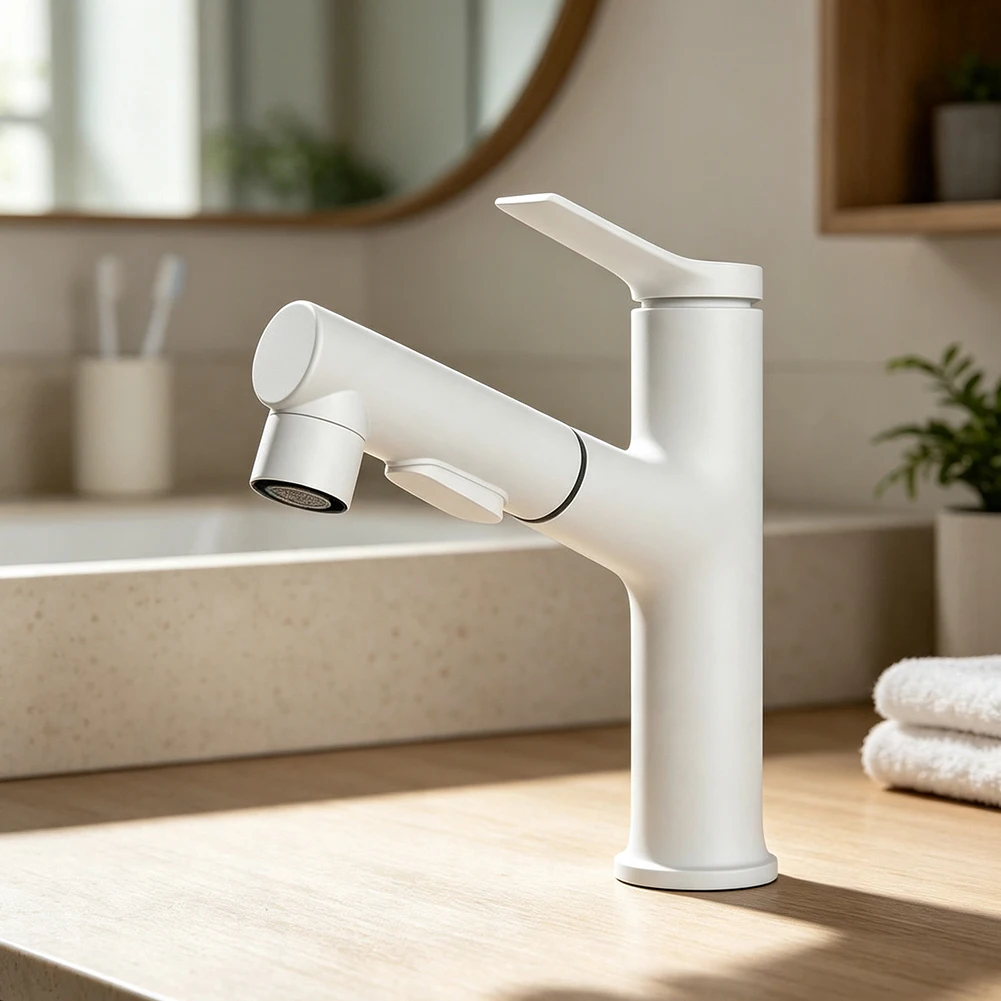 Hands Free Mouthwash Faucet Pull Out Bathroom Faucet 360 Degree Rotation Scratch Resistant Finish For Daily Face Washing