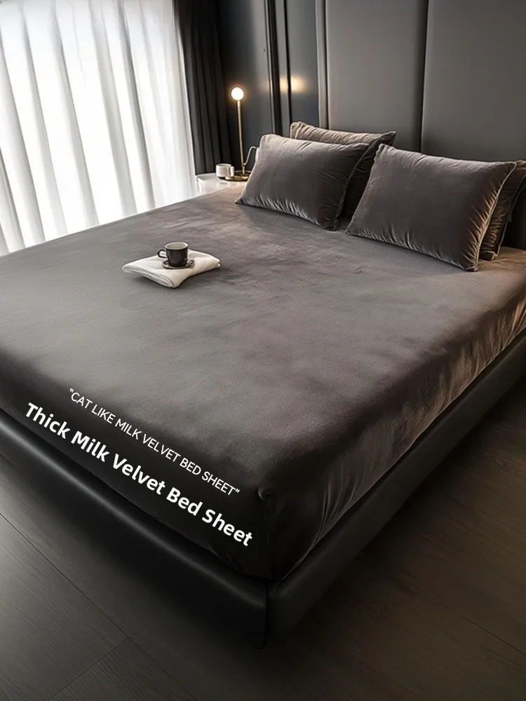 

Thiened Fce Coral Velvet Bedding Cover Single Person Full Wrap Mattr Protector Winter New Milk Velvet Bed Cover