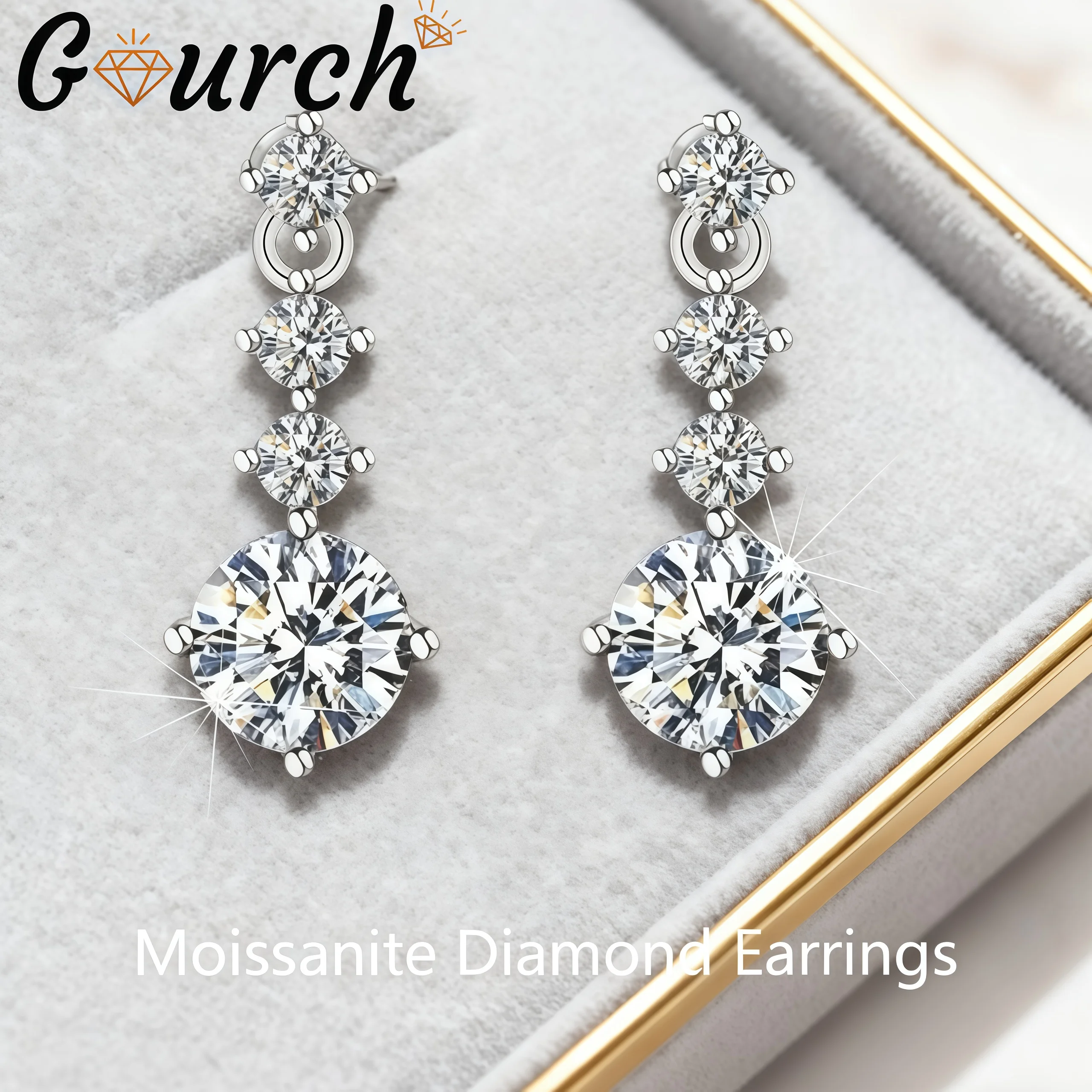 

Gourch 2,6cttw круглые серьги-гвоздики с муассанитом и четырьмя камнями, стерлинговое серебро S925, женские вечерние свадебные украшения, подарки на годовщину