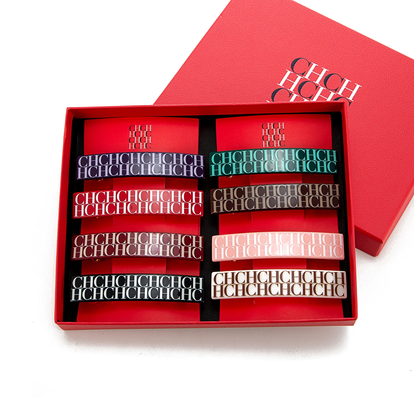 

CH Monogram Print Hair Clip Set Stylish Rectangular Hair Barrettes With Logo Design For Daily Wear And Hairstyling