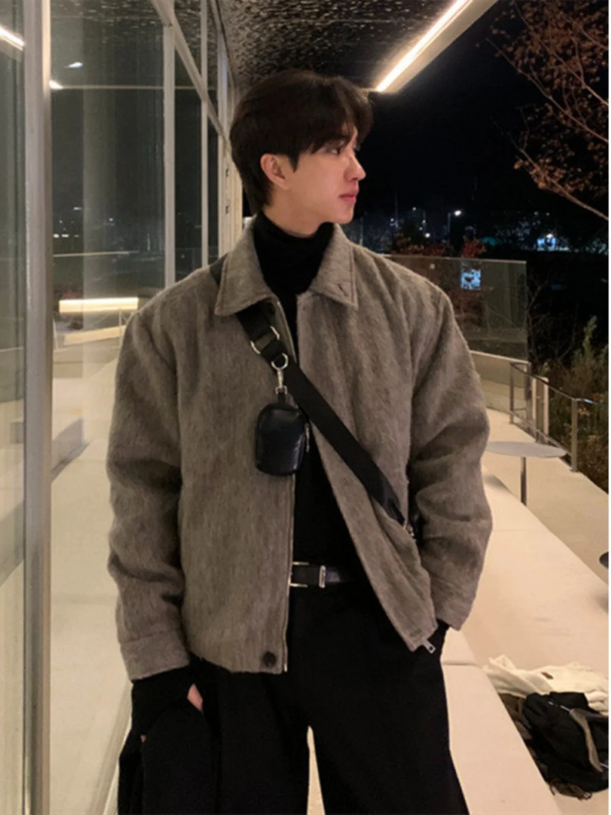

Korean Sle ort Woolen Jaet Men's Autumn Winter Mature Stable Faion Cleanfit High-End Feeling Haome Jaet Coat