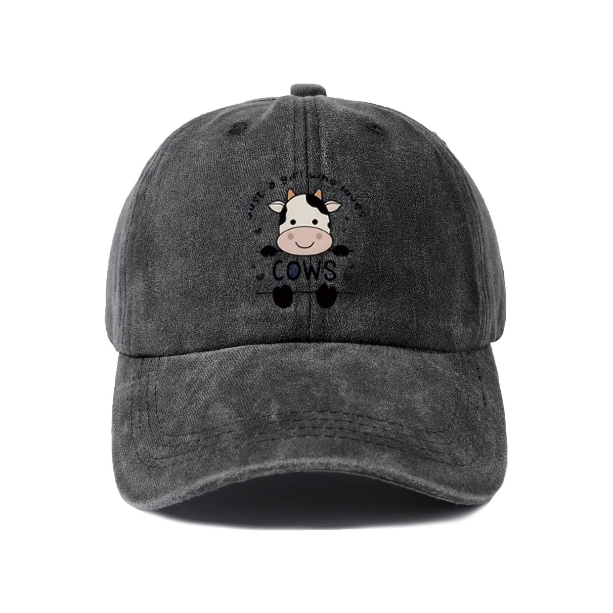 Cute Cow Lover Quote Graphic Baseball Cap, Vintage Washed Adjustable Unisex Dad Hat, Farm Animal Lover Gift