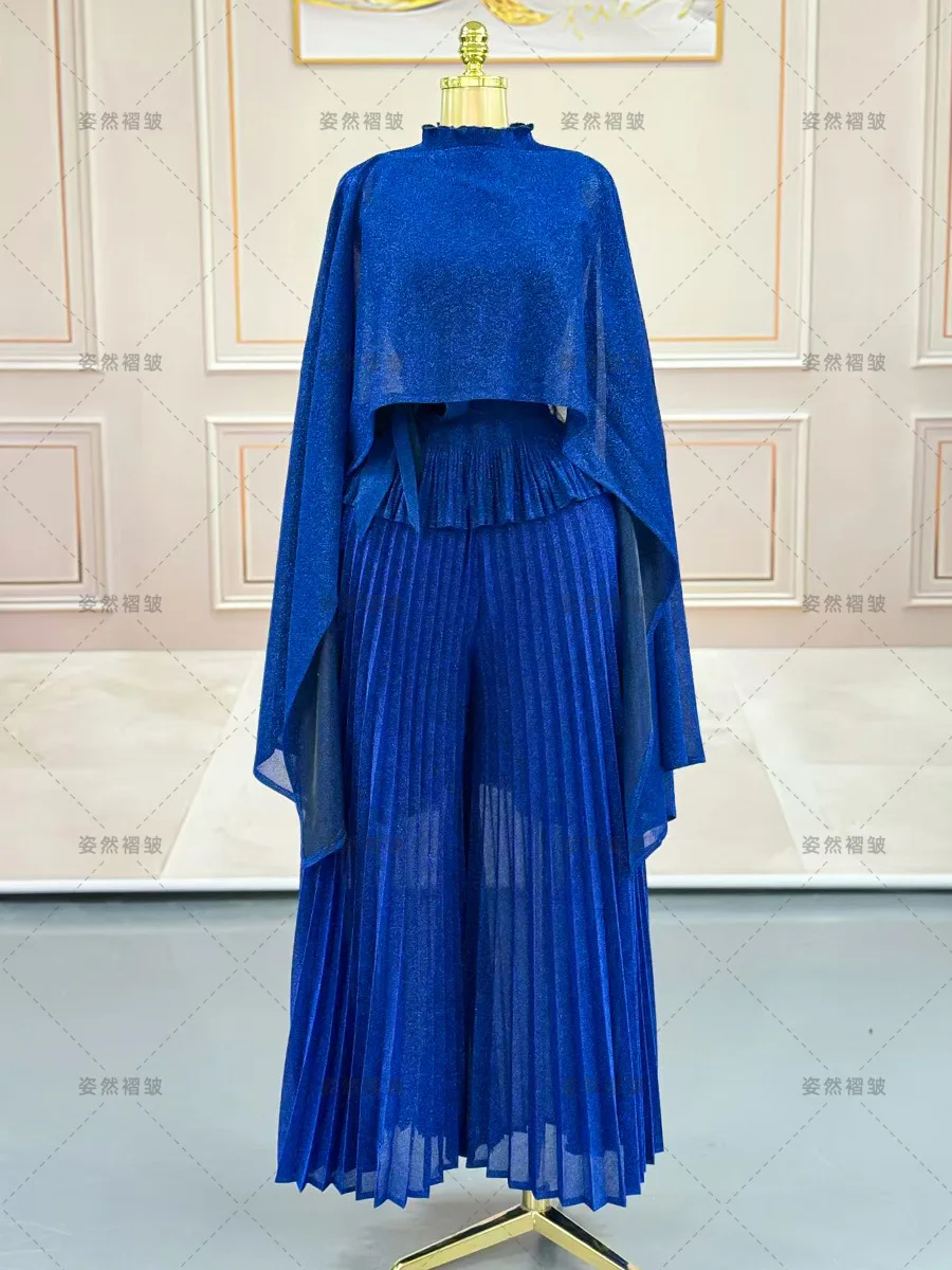 Miyake Chiffon a pieghe in due pezzi Abbigliamento da donna Vita alta Pantaloni a pieghe a gamba larga Abito drappeggiato leggero e traspirante multicolore