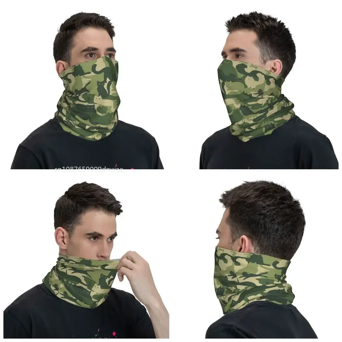 Patrón de camuflaje con gatos, Bandana estampada para el cuello, pasamontañas, bufanda cálida, diadema para montar al aire libre, a prueba de viento para adultos