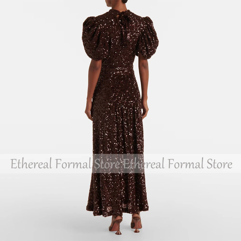 A Line Prom Dress O Neck Evening Dress Short Puff Sleeves Formal Wedding Party Dress Ankel Length Saudi Gown image 2