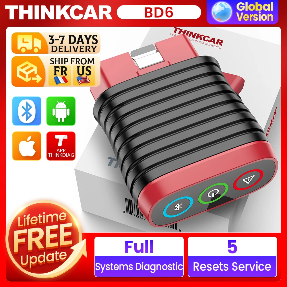 THINKCAR BD6 Bluetooth Scanner Car Diagnostic Tool OBD2 Scanner Full System Diagnose 5 Reset Free Auto Diagnosis OBD Code Reader