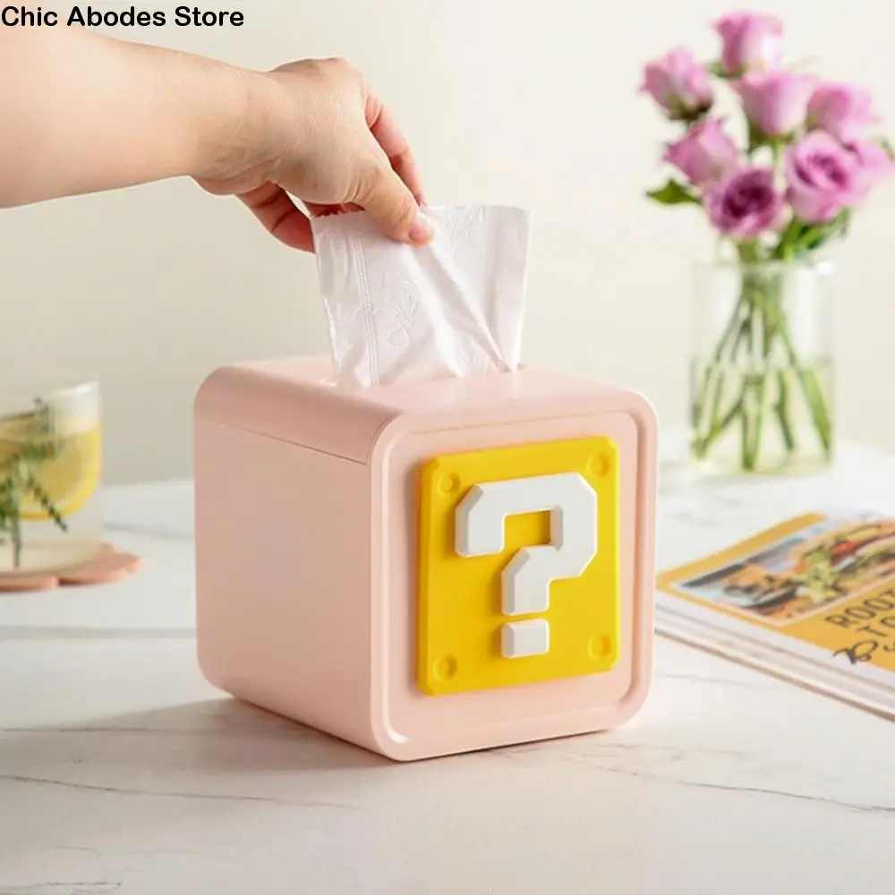 

Modern Square Tissue Box Dustproof Plastic Paper Holder Cartoon with Decorative Sticker Tissue Case Living Room