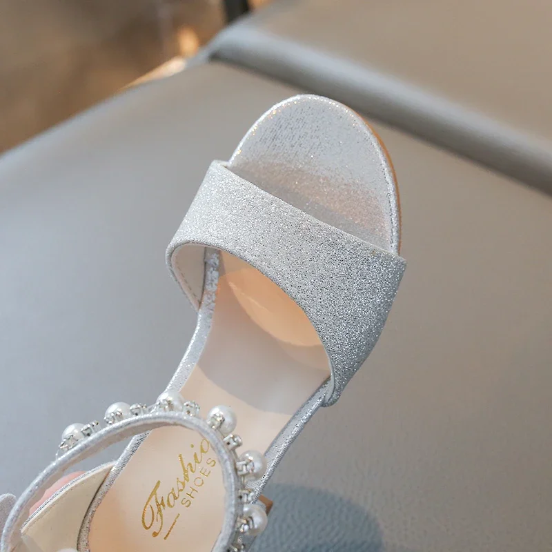 Children's Fashionable Open-Toe Sandals Rhinestone Bow Performance Shoes for Girls Ages 3–18 High-heeled Shoes for Kids Sandals